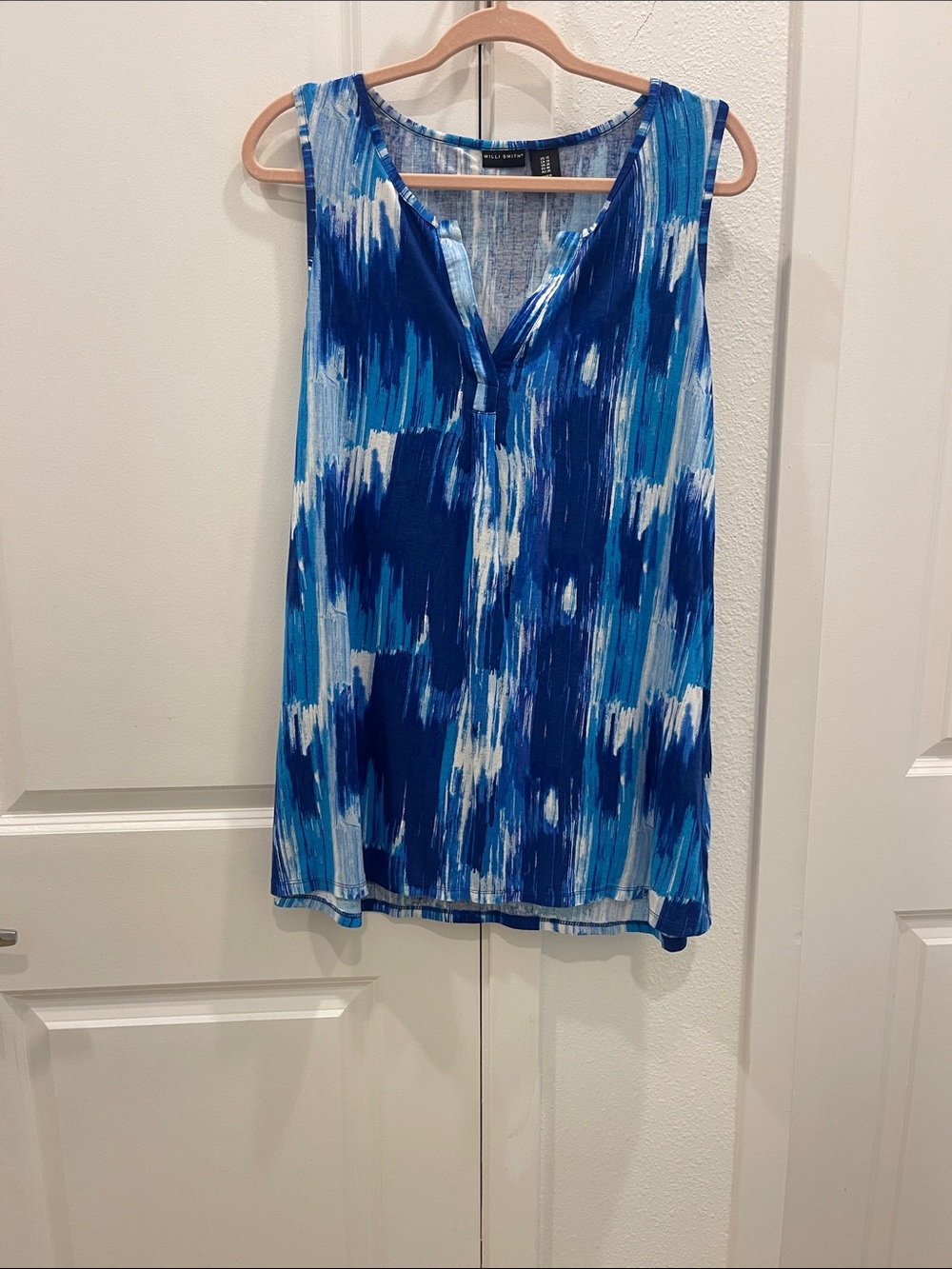 Willi Smith Blue Multi-Stripe Sleeveless Swim Cover-Up
